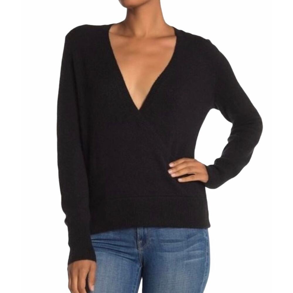 Madewell Wrap-Front Pullover Sweater in‎ Coziest Yarn black size S  #h6985